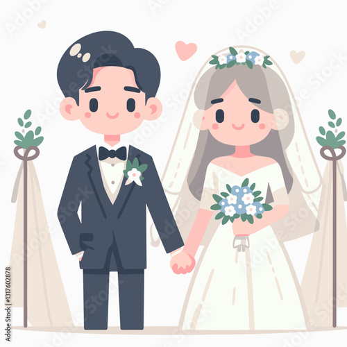 Stylized illustration of a newlywed couple, showcasing unity and happiness