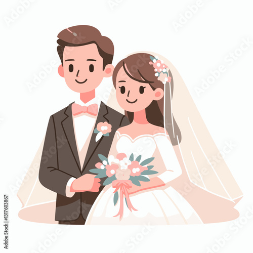 Charming Newlyweds Illustration Embracing Their Romantic Union Together