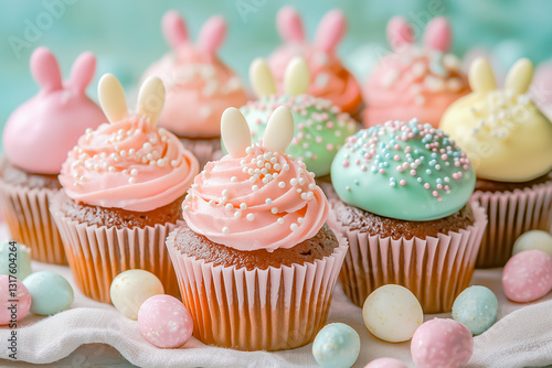 Obraz na płótnie Easter sweets, pastel colors. Sugar bunny ears in holiday baking. w salonie
