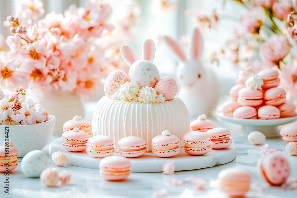 Easter sweets, pastel colors. Sugar bunny ears in holiday baking.