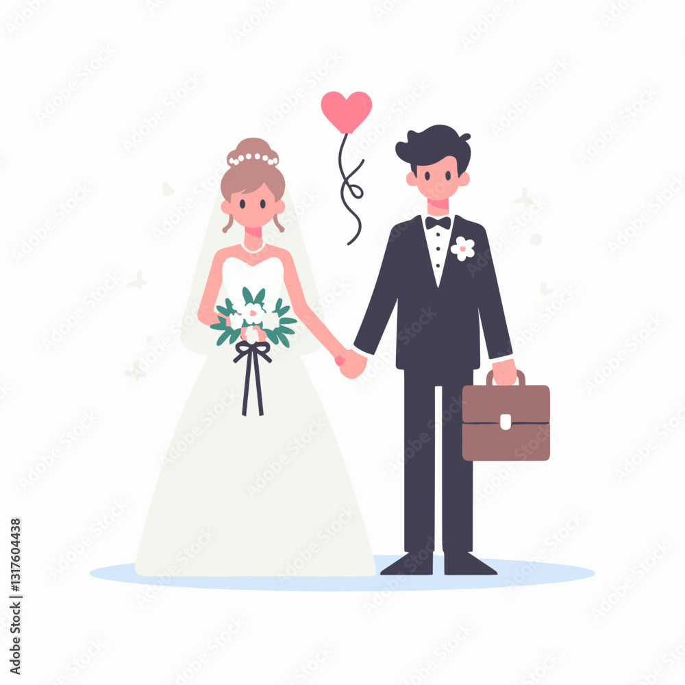 Modern Wedding Day: Bride and Groom Holding Hands, Balancing Career Dreams Modern Wedding Day: Bride and Groom Holding Hands, Balancing Career Dreams
