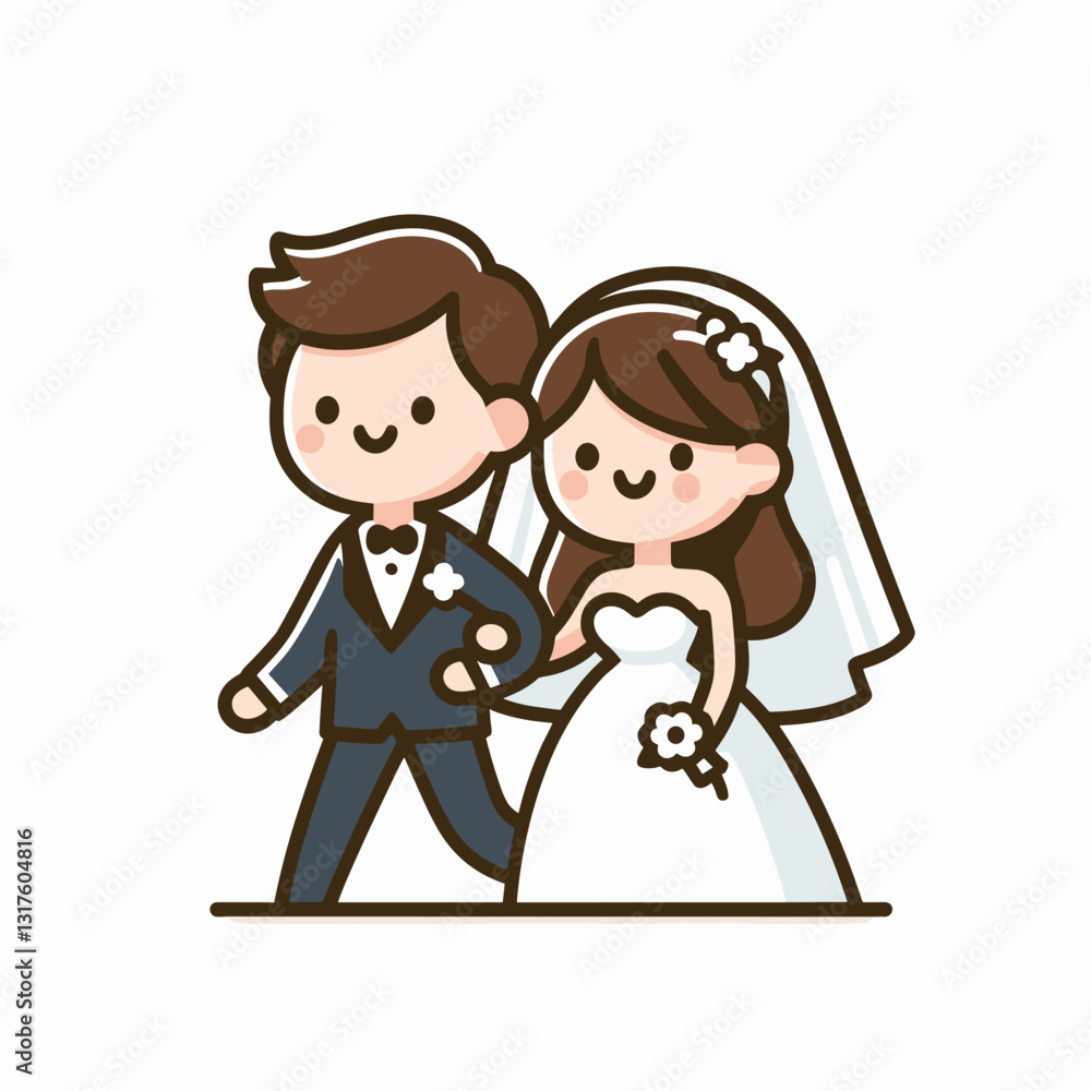 Charming cartoon illustration of a newly married couple full of romance Charming cartoon illustration of a newly married couple full of romance