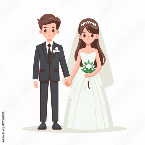 Charming Cartoon Newlyweds Illustration for Invitations and Wedding Designs