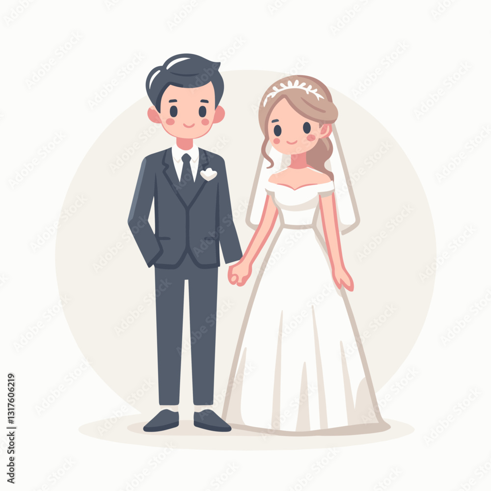 Vector Illustration of a Smiling Couple, Symbolizing Wedding Ceremony Vector Illustration of a Smiling Couple, Symbolizing Wedding Ceremony