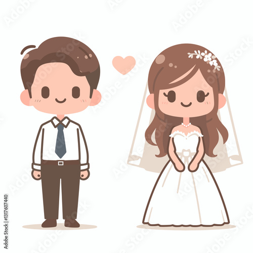 Cute cartoon characters representing a bride and groom wedding concept