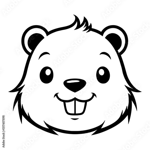 Cute Chibi Kawaii Capybara Head Logo Front View in Detailed Black and White Outline Line Art Drawing