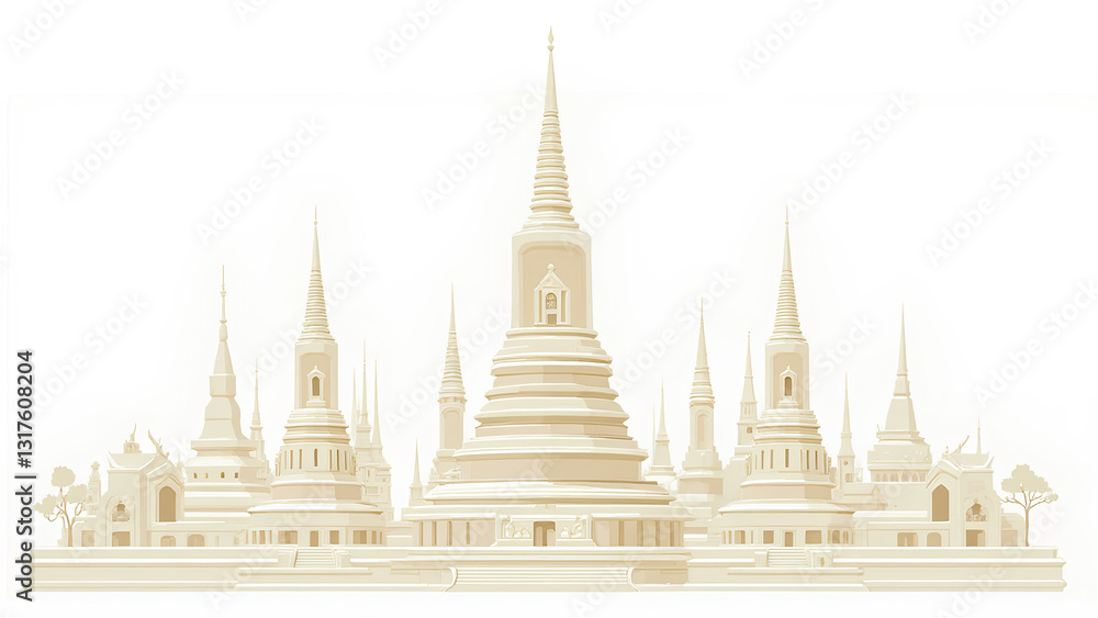 Fototapeta premium stunning illustration of traditional temple complex featuring multiple spires and intricate architecture, showcasing cultural heritage and spiritual significance