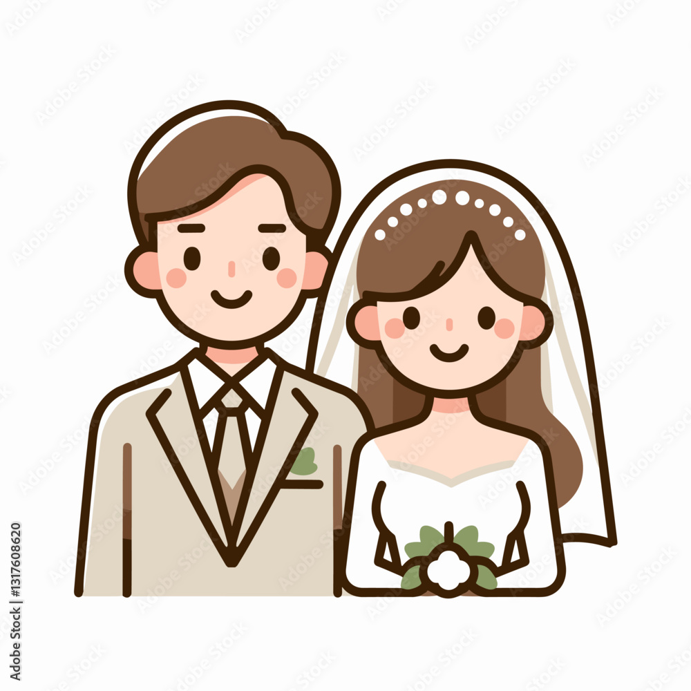 Charming cartoon illustration of a happy wedding couple on their special day Charming cartoon illustration of a happy wedding couple on their special day