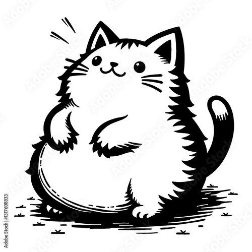 Cute Chibi Kawaii Chubby Cat Cartoon Style Black and White Detailed Outline Line Art Drawing