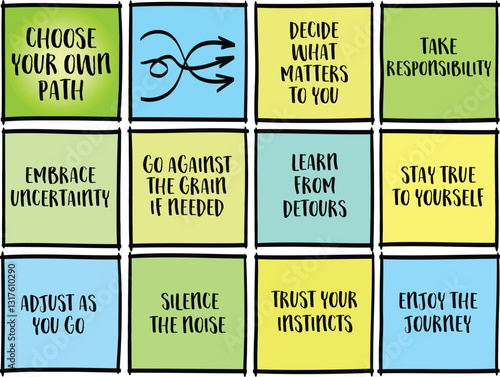 Choose your own path, motivational concept - set of inspirational notes with tips and guidelines.