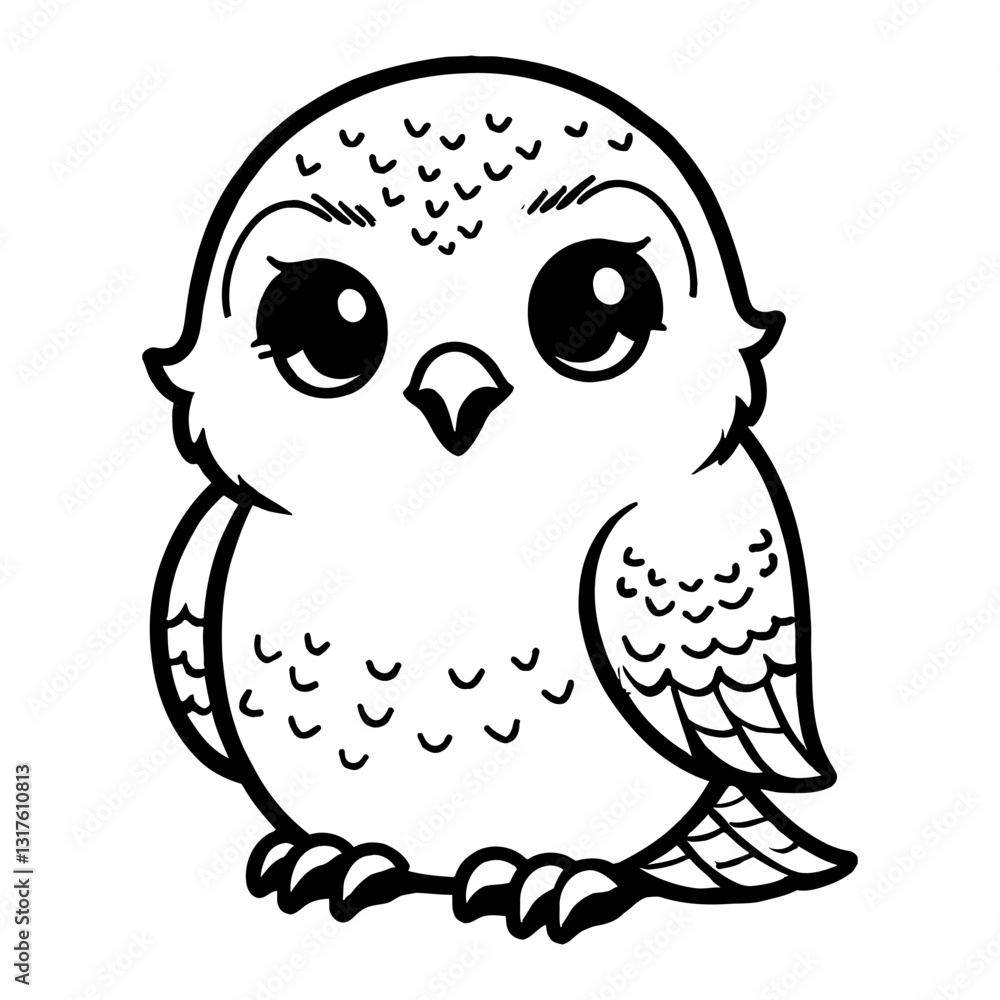 Fototapeta premium Cute Chibi Kawaii Falcon Front View Detailed Black and White Outline Line Art Drawing Vector