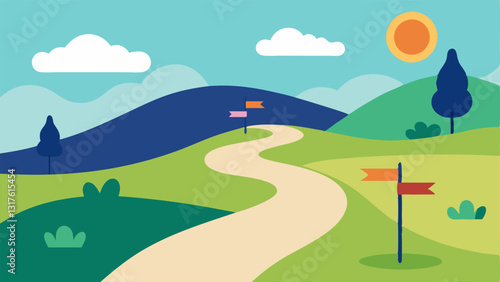 Path to Healing A winding path through a peaceful landscape with signposts along the way labeled with different therapeutic techniques e.g. mindfulness cognitivebehavioral therapy