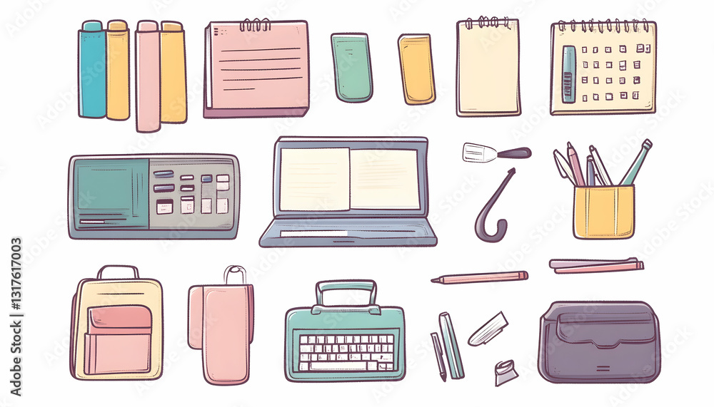Office Desk Objects: Collection of stationery and office supplies for a blogger or freelancer. Office Desk Objects: Collection of stationery and office supplies for a blogger or freelancer.