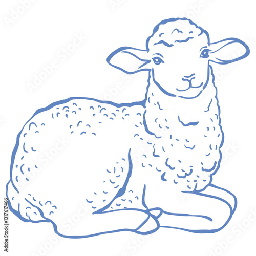 Line Art Cute Lamb. Vector Illustration.