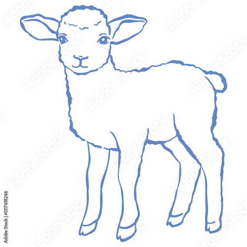 Line Art Cute Lamb. Vector Illustration.