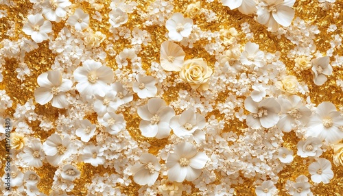 A Wall Covered in Gold White Glitter with Sparkling Texture