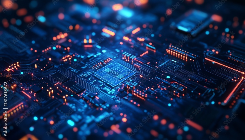 Fototapeta premium Modern Technology Material with Neon-Lit Circuit Patterns Digital Glow