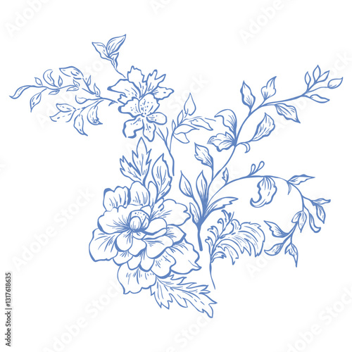 Floral Decor. Chinoiserie Style. Vector Illustration.