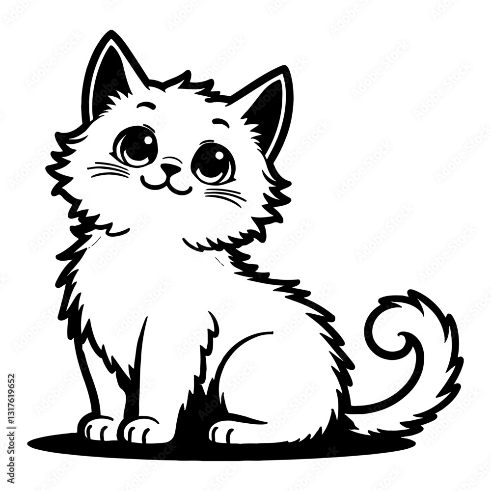 Cute Chibi Kawaii Persian Cat Sitting Front View Detailed Black and White Outline Line Art Drawing Cute Chibi Kawaii Persian Cat Sitting Front View Detailed Black and White Outline Line Art Drawing