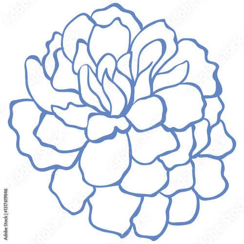 Line Art Blue Flower. Vector Illustration.