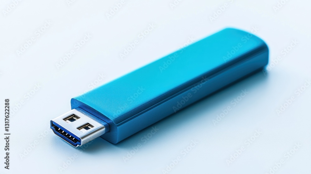 Sleek Blue USB Flash Drive on a Light Blue Background Sleek Blue USB Flash Drive on a Light Blue Background
