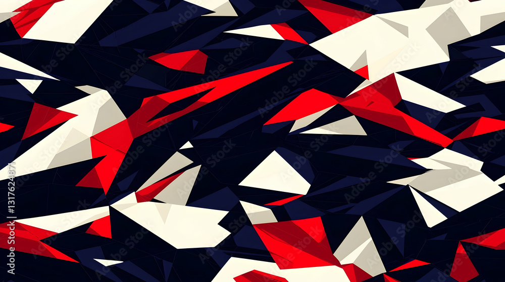 Fototapeta premium Abstract red, white, and blue geometric shapes background for design
