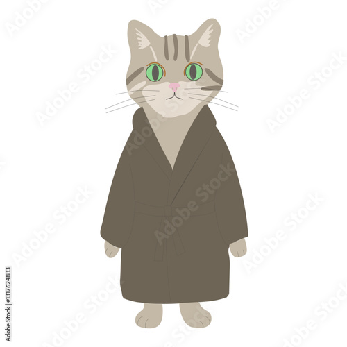 Cat in the gown staying, house dressing, flat design