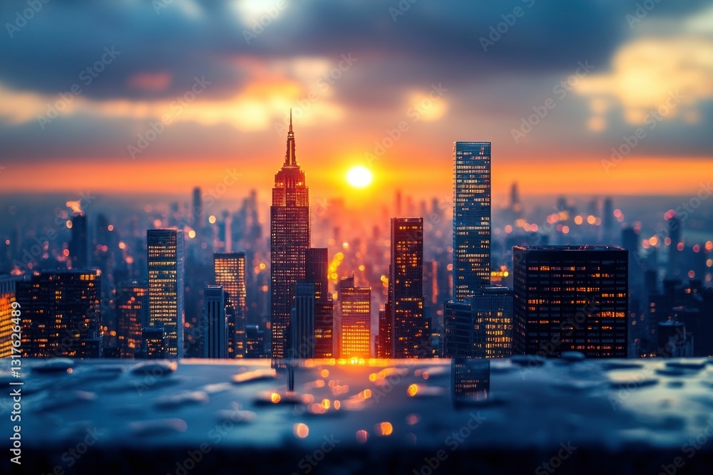 Fototapeta premium City skyline sunset vibrant colors stunning view