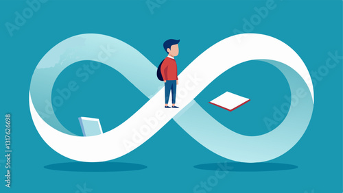 Infinite Loop A figure ped in an infinity symbol made of loan paperwork depicting the neverending cycle of borrowing and repaying student loans.