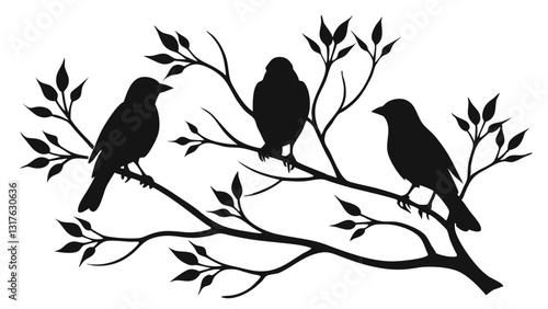 Birds Sitting on branch silhouette illustration