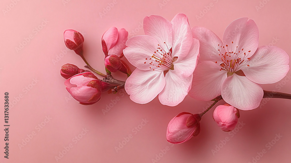 Delicate cherry blossom branch in pastel pink, ideal for spring-themed cards, wellness promotions, and feminine products. Perfect for floral decor and serene atmosphere. Delicate cherry blossom branch in pastel pink, ideal for spring-themed cards, wellness promotions, and feminine products. Perfect for floral decor and serene atmosphere.