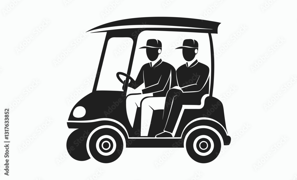 Golf cart silhouette with driver and passenger vector illustration Golf cart silhouette with driver and passenger vector illustration