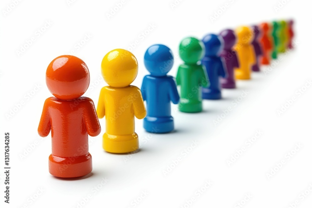 Colorful figures stand in a vibrant queue. Colorful figures stand in a vibrant queue.