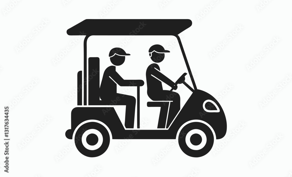 Golf cart silhouette with driver and passenger vector illustration Golf cart silhouette with driver and passenger vector illustration