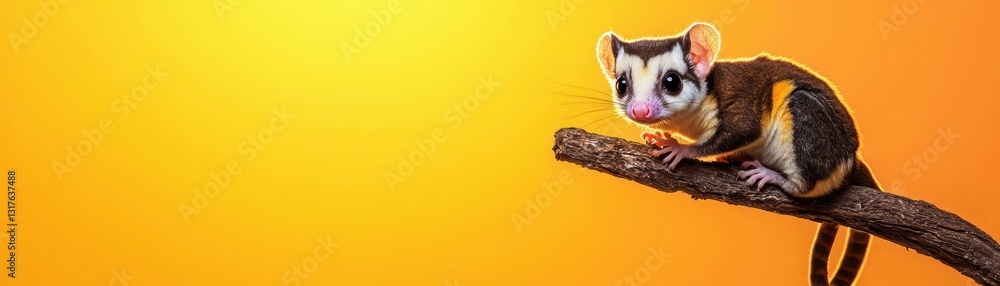 Obraz premium Cute Sugar Glider Perched on Branch Against Bright Fantasy Background