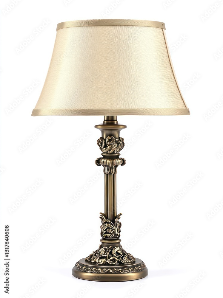 Obraz premium Elegant Lamp with Ornate Bronze Base and Cream Shade on White
