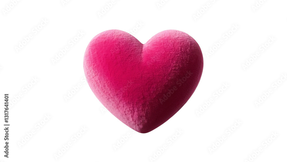 Fototapeta premium A velvety 3D pink heart with a soft, matte finish, appearing tactile and realistic, set against a transparent background