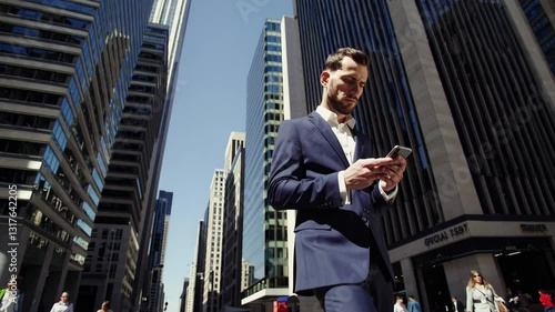Wallpaper Mural Business professional walks through a busy city street during a bright day Torontodigital.ca