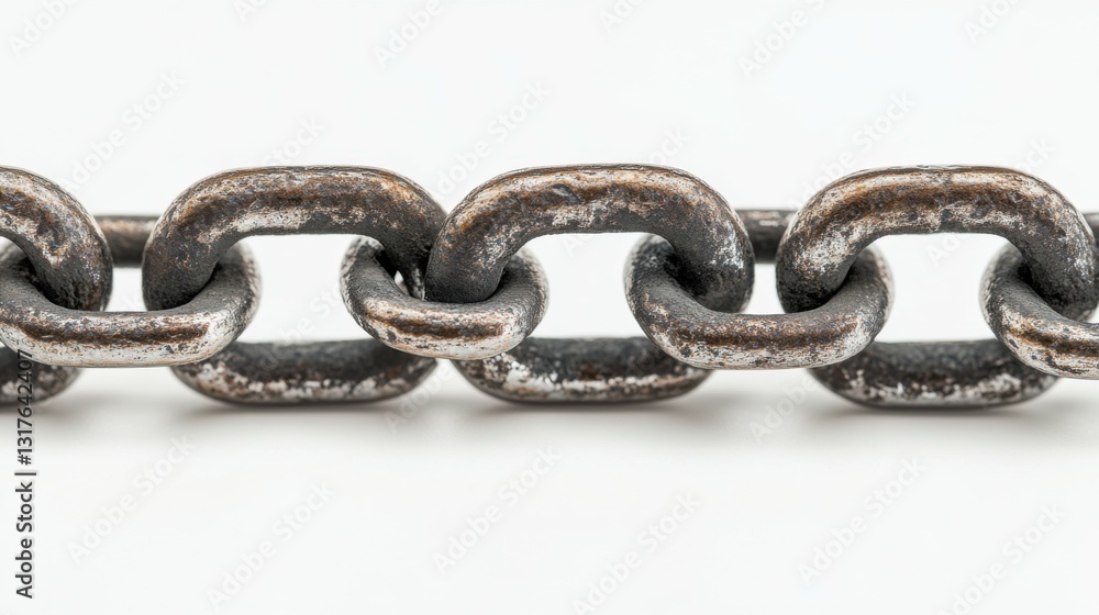 Obraz premium Close-up of a metallic chain link, high detail, white isolate background.