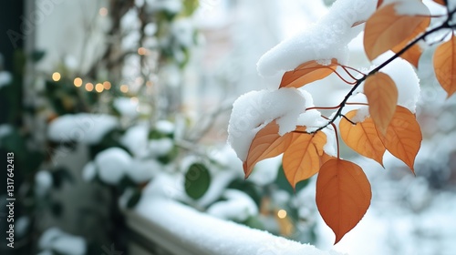 Snow-Tipped Leaves Adding Winter Charm to a Stylish Indoor Garden