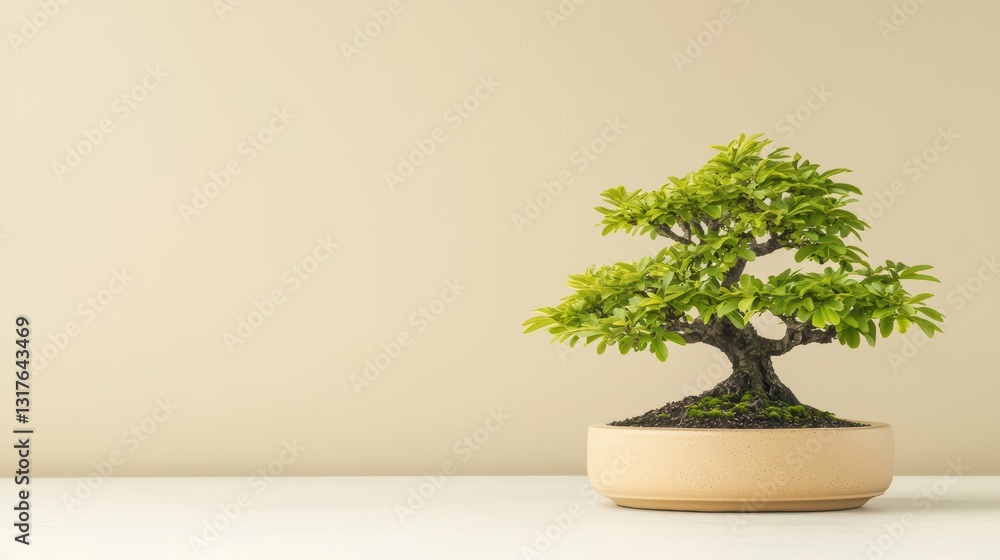 Fototapeta premium Isolated Elegant Bonsai Tree in Minimalist Setting with Soft Background and Warm Lighting