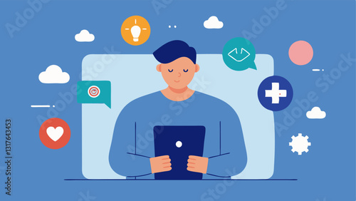 Mental Health Icons A developer creating custom icons on a tablet that represent different mental health topics like anxiety depression and therapy for use in the platform.