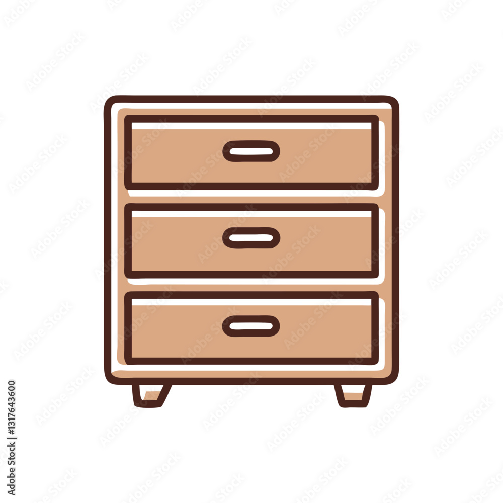 Furniture icon with three drawers, home organization concept Furniture icon with three drawers, home organization concept