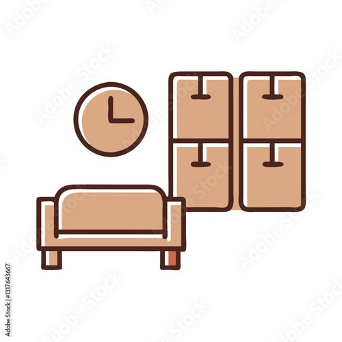 Furniture icon with clock, organized hallway storage concept