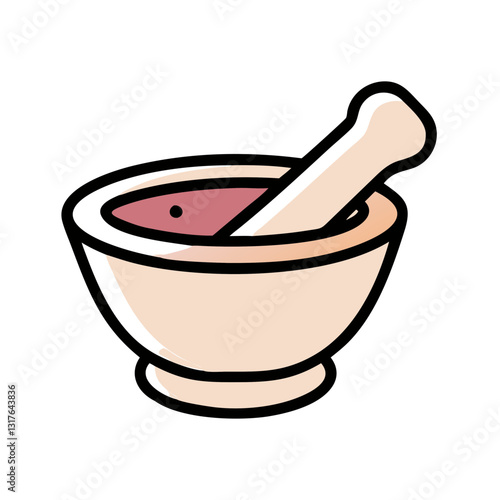 Mortar and pestle icon creating herbal remedies, culinary tools concept