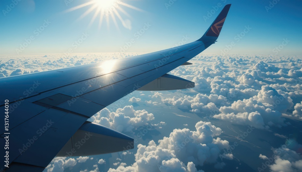Obraz premium Stunning View from Airplane Wing Over Fluffy White Clouds