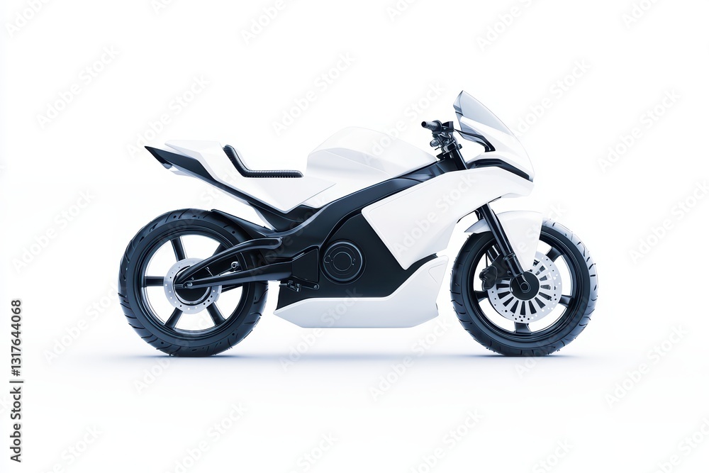 Obraz premium Isolated Electric Motorcycle on White Background in a Modern Design with Sleek Features