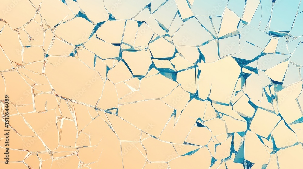 Obraz premium A shattered glass pattern with sharp edges and scattered reflections on a neutral background