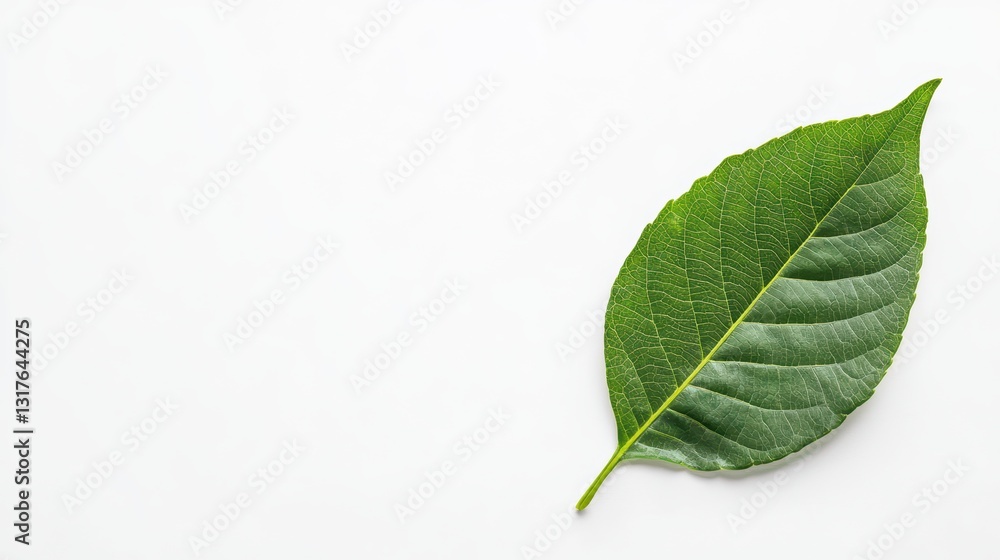 Obraz premium Isolated Green Leaf on White Background Representing Organic and Natural Themes in Composition
