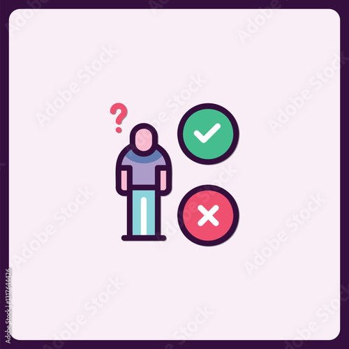 User's decision choice, process icon, true and false concept selection symbol